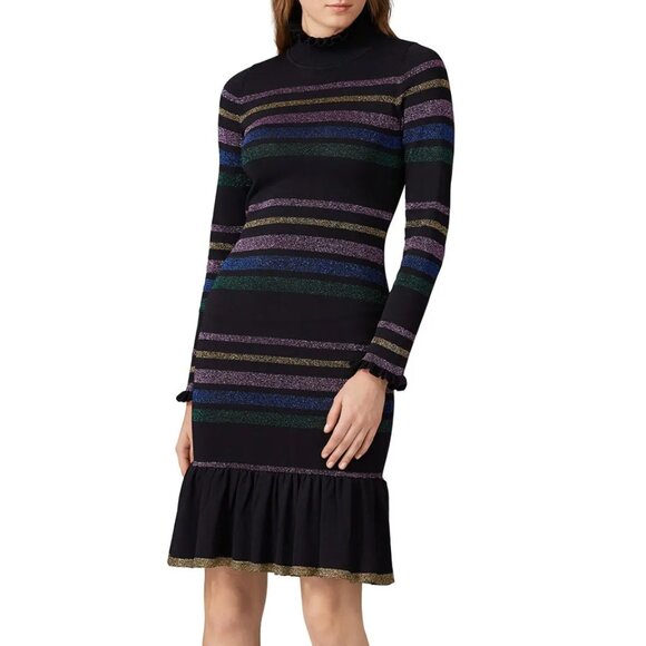 Shoshanna Black Multicolor Striped Mini Dress - Picture 1 of 14